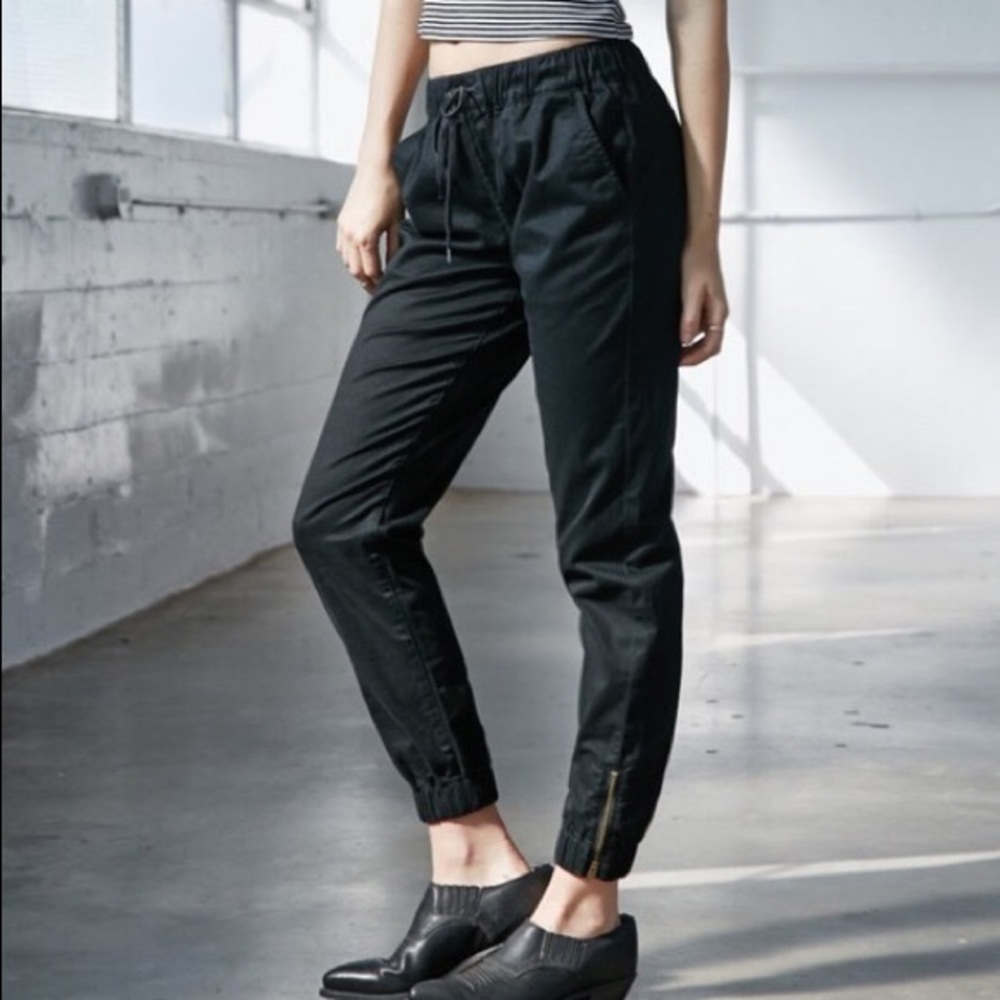 Black Canvas Joggers w/ Zipper Accent